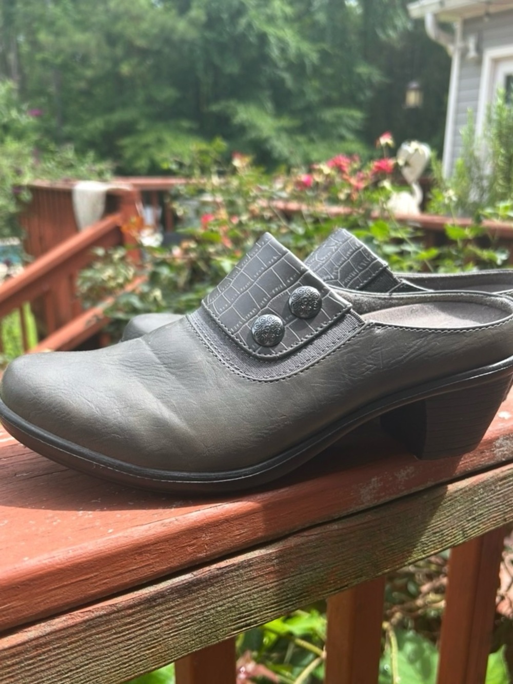 Women's Gray Slip-On Mule Heels - Casual Comfort